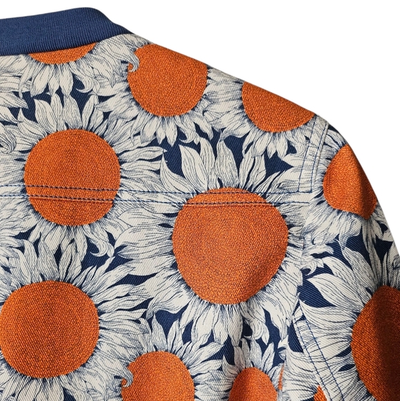 Akris Punto Designer Art To Wear Hello Sunshine Floral Denim Bomber Jacket, Sz 6 - Picture 10 of 13